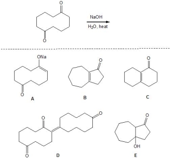 <strong>For the following reaction, pick out the major product: </strong> A) A B) B C) C D) D E) E