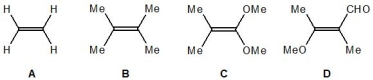 <strong>From the following alkenes, pick out the strongest nucleophile: </strong> A) A B) B C) C D) D