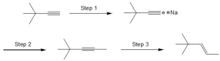 <strong>From the following reaction sequence, match the reagents to each step: -MeI</strong> A) Step 2 B) Step 3 C) Step 1