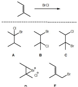 <strong>What is the major product of the following reaction? </strong> A) A B) B C) C D) D E) E