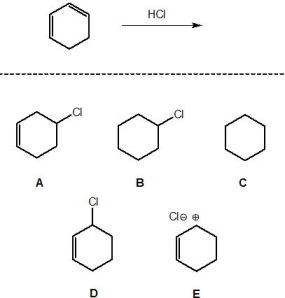 <strong>For the following reaction, pick out the product: </strong> A) A B) B C) C D) D E) E