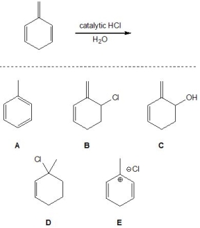 <strong>What is the major product of the following reaction? </strong> A) A B) B C) C D) D E) E