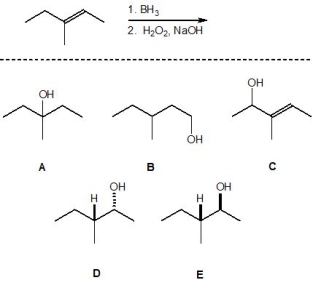 <strong>For the following reaction, pick out the product: </strong> A) A B) B C) C D) D E) E