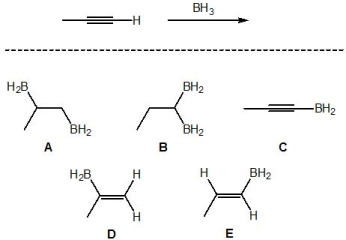 <strong>For the following reaction, pick out the product: </strong> A) A B) B C) C D) D E) E