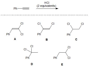 <strong>For the following reaction, pick out the product: </strong> A) A B) B C) C D) D E) E