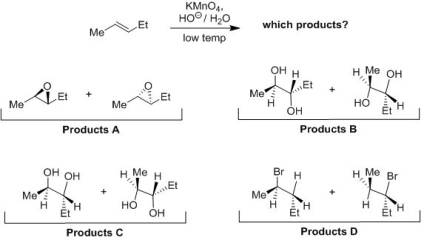<strong>Identify which pair of products would form in the following reaction: </strong> A) Products A B) Products B C) Products C D) Products D