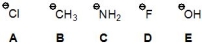 <strong>From the following anions, pick out the one which is the most stable leaving group. </strong> A) A B) B C) C D) D E) E