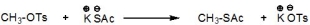 <strong>Match the chemical descriptors to the species in the following reaction: -<sup>-</sup>SAc</strong> A) Nucleophile B) Leaving group<sup> </sup><sup> </sup> C) Electrophile D) Counter ion