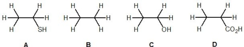 <strong>Match the following acids to their acidity constant, K<sub>a</sub> (in water): -K<sub>a</sub> = 10<sup>-5</sup></strong> A) D B) A C) C D) B
