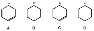 <strong>From the following carbocations, pick out the most acidic: </strong> A) A B) B C) C D) D