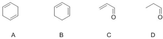 <strong>Select molecules below that have conjugated double bonds (select all correct answers) </strong> A) B B) C C) D D) A