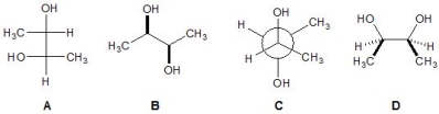 <strong>From the following molecules, A-D, pick out those which represent meso-2,3-dihydrobutane: </strong> A) Molecule A B) Molecule B C) Molecule C D) MoleculeD