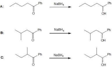 <strong>From the following reactions, A-D, pick out the one which involves a diastereoselective addition: </strong> A) A B) B C) C