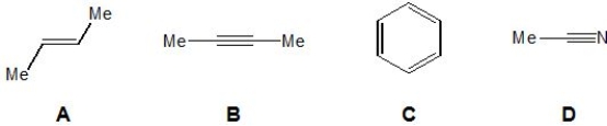 <strong>From the following molecules, pick out those which have no infrared absorption for a symmetrical stretch involving their corresponding double/triple bond(s). Please select all that apply. </strong> A) A. B) B. C) C. D) D.