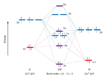 <strong>Which of the following statements relating to the diagram of CO are true? Please select all that apply. </strong> A) Adding electrons to form an anion will lower the bond order. B) CO is paramagnetic. C) Adding electrons to form an anion will increase the bond order. D) CO is diamagnetic.