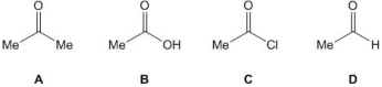<strong>Which of the following compounds is a carboxylic acid? </strong> A) A B) B C) C D) D