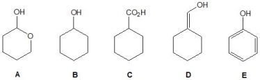 <strong>Which of the following compounds are alcohols? </strong> A) A and D B) A and B C) C and E D) B E) D