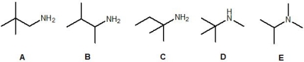 <strong>Which of the following compounds contain a primary amine? </strong> A) A B) C and D C) D D) E E) A, B and C