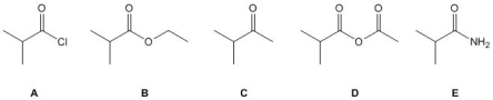 <strong>Which of the following compounds A-E is an anhydride? </strong> A) A B) B C) C D) D E) E