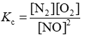 <strong>Consider the equilibrium reaction N<sub>2</sub> + O<sub>2</sub> ⇌ 2NO. The equilibrium constant for this reaction is represented by which one of the following?</strong> A) B) C) D) E)