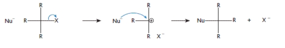 <strong>The reaction scheme shown here represents which one of the following reaction types? </strong> A) E1 B) Condensation C) <sub>N</sub>1 D) S<sub>N</sub>2 E) E2
