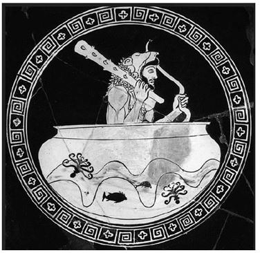 <strong> Heracles is represented here as sailing in a cup given to him by _______.</strong> A) Zeus B) Helius C) Chiron D) Eurystheus