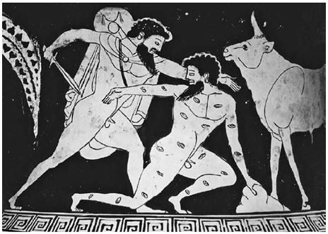 <strong> Which three figures are represented here?</strong> A) Hermes B) Io C) Argus D) Perseus