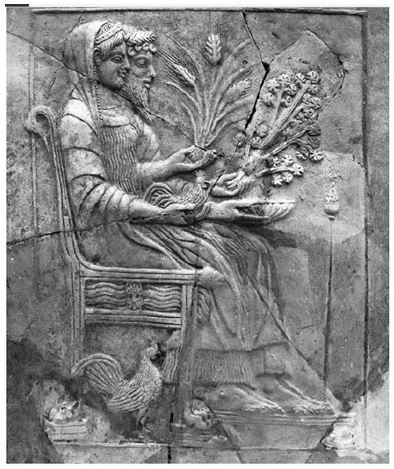 <strong> Who are represented here?</strong> A) Demeter and Zeus B) Zeus and Hera C) Celeus and Metaneira D) Persephonê and Hades