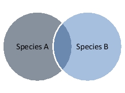 In the diagram below, each circle represents the niche of each species. -Suppose the overlapping area gradually becomes much larger. What is most likely happening?