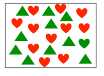 <strong> What sort of search are you performing when you identify the green heart in the image above?</strong> A) serial search B) parallel search C) salient search D) all of the above