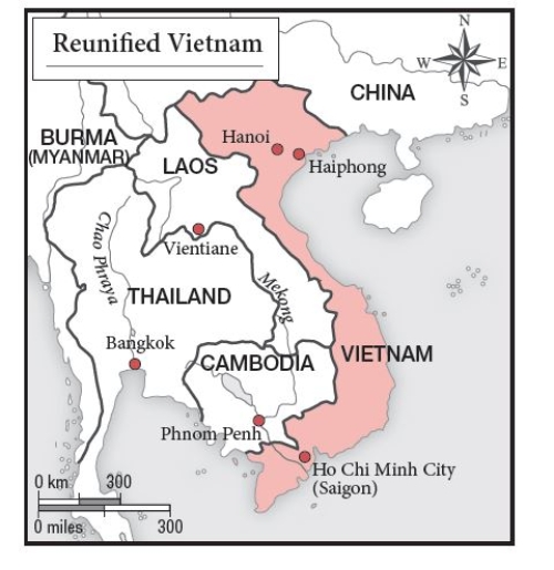 -Looking at Map 12.3 the biggest difference between imperial Vietnam and the reunified Vietnam was ________.