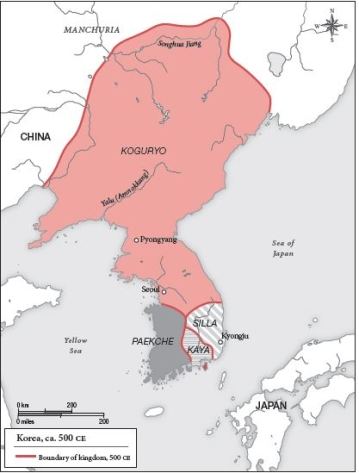 <strong> -Looking at Map 3.1, Koguryo's territory was ________ compared to modern Korea.</strong> A) about half B) roughly the same C) somewhat smaller D) much greater