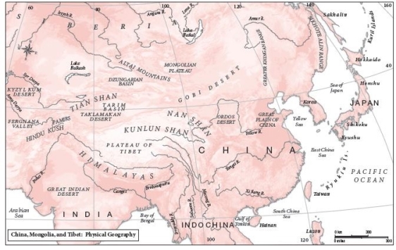 -Looking above at Map 1.1, which of these separates the heart of Mongolia from China?