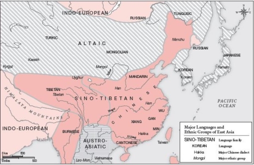 -According to Map 1.4 above, Korean and Japanese are most closely related to what other language?