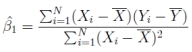 <strong>Please look at the equation below and pick the best answer </strong> A) B1hat will be positive if Y tends to be above its mean when X tends to be above its mean. B) The sign of B1 will be the same sign as the denominator. C) Xi can never equal X-bar for any observation D) B1hat will be positive if Xi is always above X-bar.