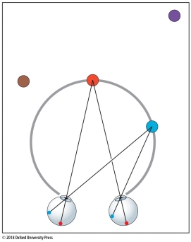 Refer to the figure. In this figure, what do the red and blue circles have in common?