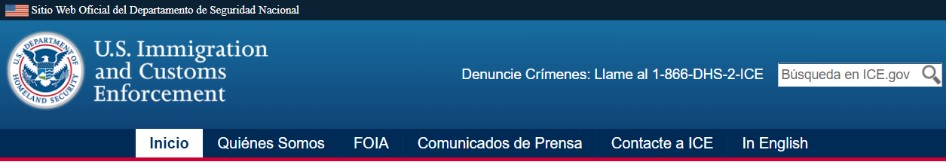 <strong>Below are screen shots of the main navigation bar of the U.S. Immigration and Customs Enforcement ( HYPERLINK https://www.ice.gov/ https://www.ice.gov/). Image 1 is the English version, and image 2 is the Spanish (español) version of the same website. What unethical communicative practice could the U.S. government be in violation of?    </strong> A) Promotion of prejudice. B) Stealing copyright material. C) Displaying misleading figures. D) Displaying too many illustrations. <div style=padding-top: 35px> 
