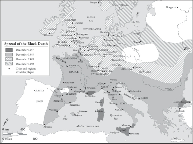 <strong> Which regions were struck by the plague in December 1350? (Select all that apply.)</strong> A) Sicily B) Northern Ireland C) Scandinavia D) Southern England
