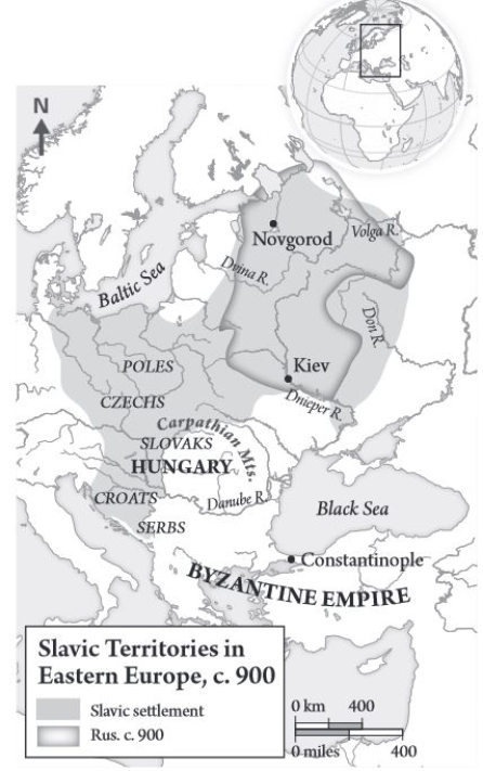 <strong> Which mountain range frames the southeast portion of Slavic settlement?</strong> A) Carpathian B) Balkan C) Apennine D) Pyrenean