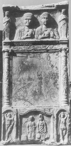 <strong> What Roman cultural reality can be seen in this tombstone?</strong> A) The habit of blending local with foreign influences to create a hybrid B) The denigration of women in public art C) The emphasis on strictly Roman styles throughout the empire D) The excessive illiteracy rates among conquered peoples