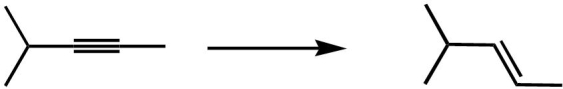 <strong>Which reagent is the best choice to complete the following transformation? </strong> A) Na, NH<sub>3(liq)</sub> B) NaNH<sub>2</sub> C) 1. NaBH<sub>4</sub>, 2. H<sub>3</sub>O<sup>+</sup> D) 1 mole H<sub>2</sub>/Pd/C E) H<sub>2</sub>, Lindlar catalyst