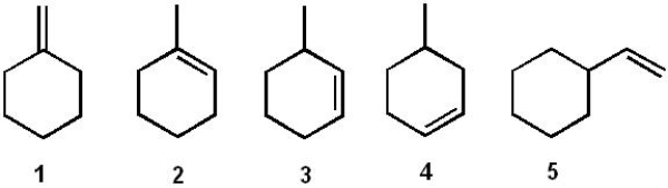 <strong>Which of the following compounds reacts most rapidly with HCl? </strong> A) 1 B) 2 C) 3 D) 4 E) 5