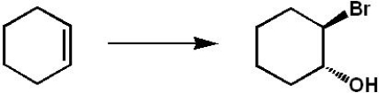 <strong>Which set of reagents would be the best choice for the transformation shown below? </strong> A) Br<sub>2</sub>/CH<sub>3</sub>OH B) Br<sub>2</sub>/H<sub>2</sub>O C) 1. Br<sub>2</sub> 2. H<sub>2</sub>O D) 1. Br<sub>2</sub> 2. NaOH E) 1. BH<sub>3</sub> 2. Br<sub>2</sub> 3. NaOH, H<sub>2</sub>O<sub>2</sub>, H<sub>2</sub>O