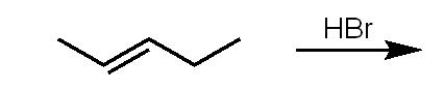 <strong>How many and what type of isomers are formed in the following reaction: </strong> A) 2 - 2 constitutional isomers B) 2 - 1 pair of enantiomers C) 3 - 1 pair of enantiomers and 1 constitutional isomer D) 3 - 1 pair of enantiomers and 1 meso compound E) 4 - 2 pairs of enantiomers