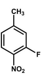 <strong>What is the name of the compound shown here? </strong> A) 1-fluoro-3-methyl-6-nitrobenzene B) 3-fluoro-4-nitro-1-methylbenzene C) 3-fluoro-1-methyl-1-nitrobenzene D) 2-fluoro-1-nitro-4-methylbenzene E) 2-fluoro-4-methyl-1-nitrobenzene