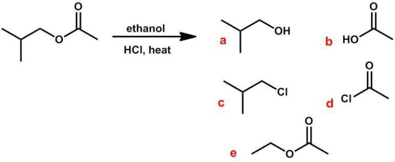 <strong>What are the expected products of the following reaction? </strong> A) a, b B) a, d C) c, b D) c, d E) a, e