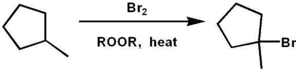 <strong>Calculate the percentage yield of the product below formed by radical bromination. [Relative reactivities: 1°(1), 2°(82), 3°(1600)]  </strong> A) 5% B) 15% C) 29% D) 41% E) 71% <div style=padding-top: 35px> 