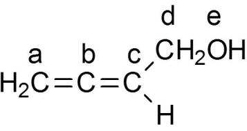 <strong>Which atom is sp hybridized? </strong> A) a B) b C) c D) d E) e