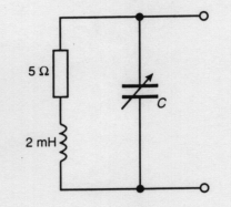For the parallel network shown in Figure RT9.1, determine the value of C for which the resonant frequency is 2 kHz. Figure RT9.1   