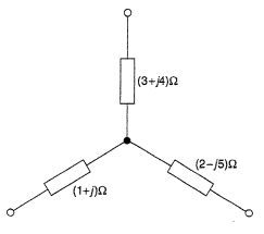 Determine the delta-connected equivalent network for the star-connected impedances shown in Figure RT11.1.   Figure RT11.1<div style=padding-top: 35px> 
